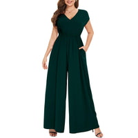 1 x RAW Customer Returns Tanmolo Women s Jumpsuit Elegant Summer Sleeveless V-Neck Overall Wide Leg Romper With Pockets Dark Green, M  - RRP €39.01