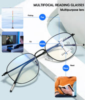 1 x RAW Customer Returns KOOSUFA Fashion Round Progressive Lens Reading Glasses Progressive Multifocus Anti-Blue Light Men Women Ultra Light Metal Frame Workplace Glasses Reading Aid 1x Black Silver 2.0 - RRP €23.18