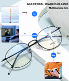 1 x RAW Customer Returns KOOSUFA Fashion Round Progressive Lens Reading Glasses Progressive Multifocus Anti-Blue Light Men Women Ultra Light Metal Frame Workplace Glasses Reading Aid 1x Black Silver 2.0 - RRP €23.18