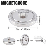 1 x RAW Customer Returns MAGXCENE Pack of 6 strong magnets, neodymium magnets extra strong 45 kg force 36 x 7 mm with hole and capsule, countersunk pot magnet with screws, strong magnets for kitchens, bathrooms, warehouses, offices - RRP €18.99