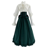 1 x RAW Customer Returns Fiamll Victorian Dresses Women s Costume Dress Victorian Blouse with Tied Waist Maxi Skirt 2-Piece Costume Set Green L XL - RRP €71.99