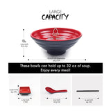 1 x RAW Customer Returns Balibetov Japanese Ramen Bowls Set - Includes 4 Melamine Ramen Bowls, Chopsticks, Spoons and Small Japanese Sauce Plates - Ideal for Asian Soups or Pho- 2 sets, 8pcs Red, 2  - RRP €29.99