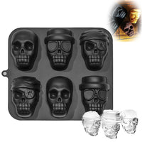 6 x Brand New Skull silicone ice cube mold, 1 Pcs Ice Cube Tray Halloween silicone mold, 6 ice cubes skull, skull chocolate mold for baking, silicone ice cube mold skull for whiskey, cocktail black  - RRP €61.74