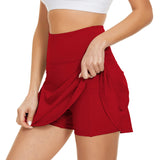 1 x RAW Customer Returns Durio Women s Short Tennis Skirt Sports Skirt Trouser Skirt Mini Skirt Pleated Skirt Golf Skirt Running Skirt Skirts with Trousers Underneath and Pocket Red 38 Tag Size M  - RRP €21.5