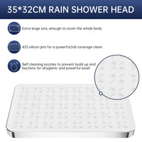 1 x RAW Customer Returns Rain shower head shower head 35X22cm rain shower square watersaving YUANNY head shower with anti-limescale nozzles adjustable built-in shower heads bathroom large overhead shower square chrome, white - RRP €30.24