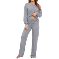 1 x Brand New ANGGREK women s pajamas, two-piece pajamas with button placket, V-neck pajama set for women, turn-down collar, long trousers with elastic waistband, two-piece sleepwear, grey, XXL - RRP €27.22