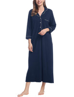 1 x RAW Customer Returns Joyaria Nightdress Women Long Sleeve Nightgowns Long Sleep Dress Cotton House Dress Lightweight Nightgown Navy Blue, S  - RRP €43.36