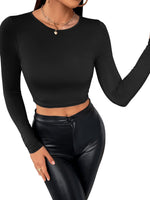 1 x RAW Customer Returns GORGLITTER Women s Crop Shirt Long Sleeve T-Shirt Crop Top Casual Long Sleeve Shirts Long Sleeve Tops Casual T-Shirts with Crew Neck Black S - RRP €22.18