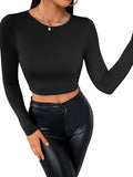 1 x RAW Customer Returns GORGLITTER Women s Crop Shirt Long Sleeve T-Shirt Crop Top Casual Long Sleeve Shirts Long Sleeve Tops Casual T-Shirts with Crew Neck Black S - RRP €22.18