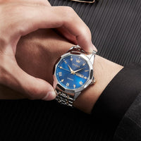 1 x RAW Customer Returns OLEVS Watch Men Luxury Diamond Stainless Steel Waterproof Analog Date Display Business Original Blue Wrist Watch Men - RRP €51.66