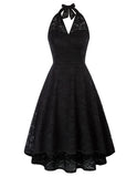 1 x Brand New Belle Poque Women s Lace Halter Dress 1950s Vintage Flared V Neck High Low Evening Dress Black, XXL  - RRP €39.99