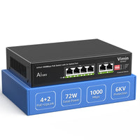 1 x RAW Customer Returns 6-Port Gigabit PoE Switch with 4 PoE Ports, VIMIN 4-Port Unmanaged 10 100 1000Mbps Network PoE Switch with 2 Uplink Ports, AI Watchdog, VLAN, Extension 250m, Supports IEEE802.3af at - RRP €39.98