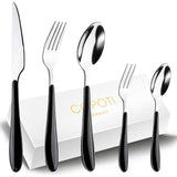 1 x Brand New Cutlery set for 12 people, 60 pieces, black handle, COPOTI modern plastic handle knife, fork, spoon, stainless steel flatware set. - RRP €68.39