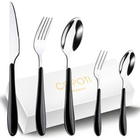 1 x Brand New Cutlery set for 12 people, 60 pieces, black handle, COPOTI modern plastic handle knife, fork, spoon, stainless steel flatware set. - RRP €68.39