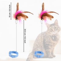 1 x Brand New Pack of 2 Cat Teaser Toys, Cat Feather Toy Silicone Adjustable Interactive Cat Toy Feather with Bell Interactive Cat Magic Toy for Indoor Cats Playing Exercise Blue  - RRP €20.4