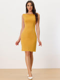 1 x RAW Customer Returns Allegra K Women s Sheath Dress Sleeveless Boat Neck Casual Elegant Office Dress Orange Yellow L - RRP €42.99