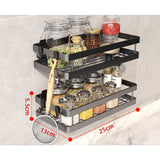 1 x RAW Customer Returns YunNasi Spice Rack No Drilling Kitchen Shelf Black Metal 2 Tier with 8 Removable Hooks Wall Shelf for Gluing Morden Design for Kitchen Bathroom Balcony Black, 25cm  - RRP €19.99