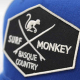 1 x RAW Customer Returns DRESSED IN MUSIC PLAY WITH ME Surf Monkey Recycled Trucker Cap - Curved Visor - Adjustable Snapback Cap - Embroidered Patch - 5 Panel Design Blue  - RRP €39.95