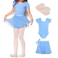 1 x RAW Customer Returns Durio children s ballet clothing girls ballet dress dance dress girls cotton short sleeve ballet leotard with skirts and leggings light blue 5-6 years - RRP €20.16