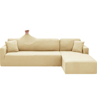 1 x RAW Customer Returns CHELZEN Elastic Peninsula Sofa Cover, 2-Piece Couch Cover Left Right Corner, Chaise Longue Sofa Throws with Two Pillowcases, L Shape Peninsula Sofa Covers 3 Seater 3 Seater, Khaki  - RRP €57.04