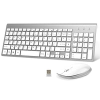 1 x RAW Customer Returns Wireless Keyboard - AZERTY 2.4G Silent Compact Mouse Keyboard Full Size Ergonomic for PC Computer Laptop TV Windows Silver White  - RRP €20.4