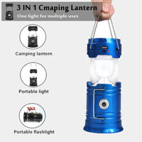 3 x Brand New LED Camping Lamp Solar, XRR LED Camping Lantern Rechargeable USB Flashlight Waterproof Emergency Light for Outdoor Use Light Tent Light for Emergency, Hiking, Fishing, Outages Blue  - RRP €43.53