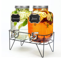 1 x RAW Customer Returns Roetell 4 Liter Glass Drinks Dispenser with Faucet, 2 Pack Water Dispenser with Stand, Lemonade Drinks Dispenser for Iced Tea, Iced Drinks, Kombucha Dispenser Suitable for Parties, Weddings - RRP €49.4