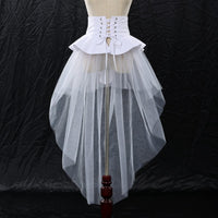 1 x RAW Customer Returns BPURB Steampunk Victorian Ruffle Tulle Skirt for Women Waist Belt Corset Pirate Petticoat Cosplay Halloween, White-1, XXL - RRP €35.99