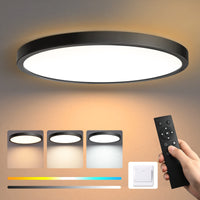 1 x RAW Customer Returns EDISHINE LED ceiling light dimmable 28W, 2520lm black ceiling lamp flat with remote control, 3000K 4000K 6000K, bathroom lamp kitchen lamps modern simple thin for bathroom bedroom basement balcony 30cm - RRP €29.94