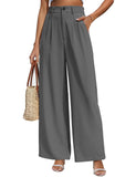 1 x RAW Customer Returns Yuson Girl Elegant Women s Trousers Loose Straight Leg Palazzo High Waist Comfortable Lightweight Elastic Trousers Summer Long Trousers with Pockets for Business, Casual Dark Grey, L  - RRP €33.59