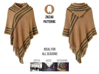 1 x Brand New Ferand Poncho Women s Cape with Hood, Zigzag Design and Pretty Fringed Hem, Brown, One Size - RRP €24.0