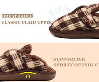 1 x Brand New COFACE brown slippers women s winter warm fluffy wool lined slippers EU 41, with soft memory foam plaid plush closed slippers for indoor and outdoor use - RRP €60.0