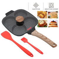 1 x RAW Customer Returns Bobikuke fried egg pan, pancake pan with lid, 4 hole eye pan, non-stick aluminum pan for breakfast, for induction gas stove - RRP €29.59