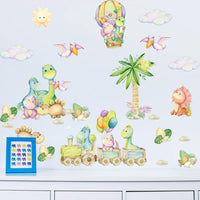 1 x Brand New fanquare Dinosaur on the Train and Hot Air Balloon Wall Sticker, Colorful Cartoon Dinosaur with Cloud Wall Decal Decorative Photo Wallpaper for Living Room, Bedroom, Baby Nursery - RRP €13.96