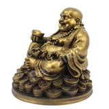 1 x RAW Customer Returns Petrichor Feng Shui Laughing Buddha Sitting on Lucky Money Coins Carrying Gold Bars for Good Luck Fortune 5 Inch  - RRP €29.5