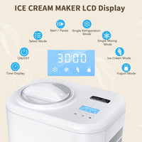 1 x RAW Customer Returns KUMIO Ice Cream Maker with Compressor, Self-Cooling Ice Cream Maker, Frozen Yogurt Maker with LCD Display Timer, Removable Stirrer 1L Bowl Clear Lid, 100W Ice Cream Maker, White - RRP €149.99