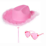 1 x RAW Customer Returns Set of 2 Cowboy Hats and Party Glasses Heart Glasses Cowgirl Hat Costume Accessories for Adults Rodeo Wild West Costume Carnival Theme Party Halloween Party Pink  - RRP €20.16