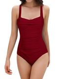 1 x RAW Customer Returns SHEKINI Women s One-Piece Floral Solid Color Swimsuit Monokini Adjustable or Non-Adjustable Shoulder Strap Swimsuits Pleated Swimwear Swimming Suit, A-wine red, L - RRP €19.63