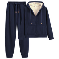 1 x RAW Customer Returns amropi Women s Tracksuit Fleece Hooded Jacket and Pants Winter Set L,Navy - RRP €51.99