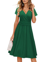 1 x RAW Customer Returns OUGES Women s Summer Dress Short Sleeve V-Neck Knee-Length Midi Dress with Pockets Green - RRP €25.2