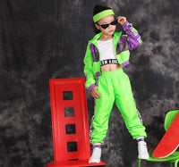 1 x RAW Customer Returns LOLANTA 3 Piece Hip Hop Clothing Set for Girls Street Dance Outfit for Kids Short Tank Top Fluorescent Green Jacket and Jogger Pants Green Label Size 120 - RRP €39.98