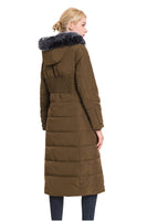 1 x RAW Customer Returns Polydeer Puffer Jacket Max Long Thickened Hooded Coat Vegan Down Winter Parka Women Brown Xtra Small - RRP €115.43