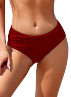 1 x Brand New SHEKINI Women s Ruched Bikini Bottoms Mid-High Swimming Trunks Hide Belly Briefs Hipster Women s Classic Moderate Coverage Swimming Trunks Shorts S, Wine Red  - RRP €22.27