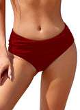 1 x Brand New SHEKINI Women s Ruched Bikini Bottoms Mid-High Swimming Trunks Hide Belly Briefs Hipster Women s Classic Moderate Coverage Swimming Trunks Shorts S, Wine Red  - RRP €22.27