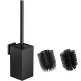 1 x RAW Customer Returns WAVEWO Wall Mounted Toilet Brush, Silicone Toilet Brush and Holder, Square Toilet Brush Made of 304 Stainless Steel Including 2 Brush Heads Square Black  - RRP €29.99