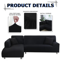 1 x RAW Customer Returns Lydevo Sofa Cover Corner Sofa L Shape Sofa Throws Stretch Sofa Cover L Shape Right or Left with Two Cushion Covers Washable Universal Couch Cover L Shape Sofa Cover L Shape 3 Seater 3 Seater, Black  - RRP €58.59