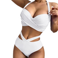 1 x RAW Customer Returns Swimsuits for Women, High Waisted Women s Bikinis, Wrap Bikini Set Women, Criss Cross String High Waisted Push Up 2 Piece Swimsuit Solid Color Swimsuits Deep V-Neck Sporty Beach Bikini White, M  - RRP €22.56