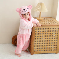 1 x RAW Customer Returns Baby Winter Hooded Romper, Baby Stitch Pajamas, Unisex Toddlers Flannel Romper, Cute Bear Dinosaur Giraffe Animal Jumpsuit Pajamas, Cosplay Carnival Costume 80cm, Pink  - RRP €27.02