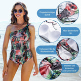 1 x RAW Customer Returns JASAMBAC women s swimwear, slimming swimsuit, floral pattern one-piece swimsuits, adjustable one-shoulder swimsuits, back cut-out monokinis, padded crinkle swimsuit, swimming costume - RRP €30.24