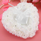 1 x Brand New Hapivida Wedding Ring Pillow, 5.9 x 6.3 Inch Romantic Heart-Shaped Lace Ring Box Rose Rhinestone Decor Ring Pillow Ring Holder White  - RRP €20.4